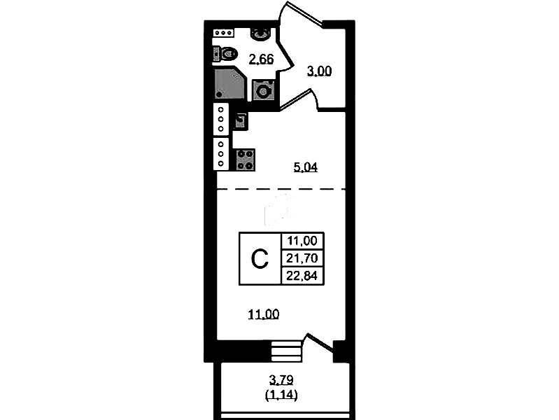 Квартира студия 22.84 м², 9/11 эт., ЖК «Новое Колпино»